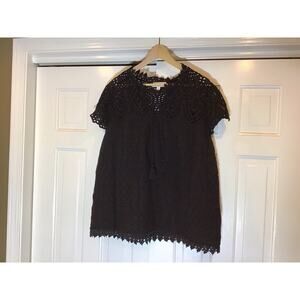 Jennifer & Grace Eyelet/Crochet Lace Tassle Blouse Sz XL Boho Coastal Cottage